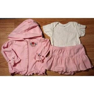 Girl's Size 6-9 M Months Two Piece Baby Guess Pink Jacket & Skirt + Gerber Top